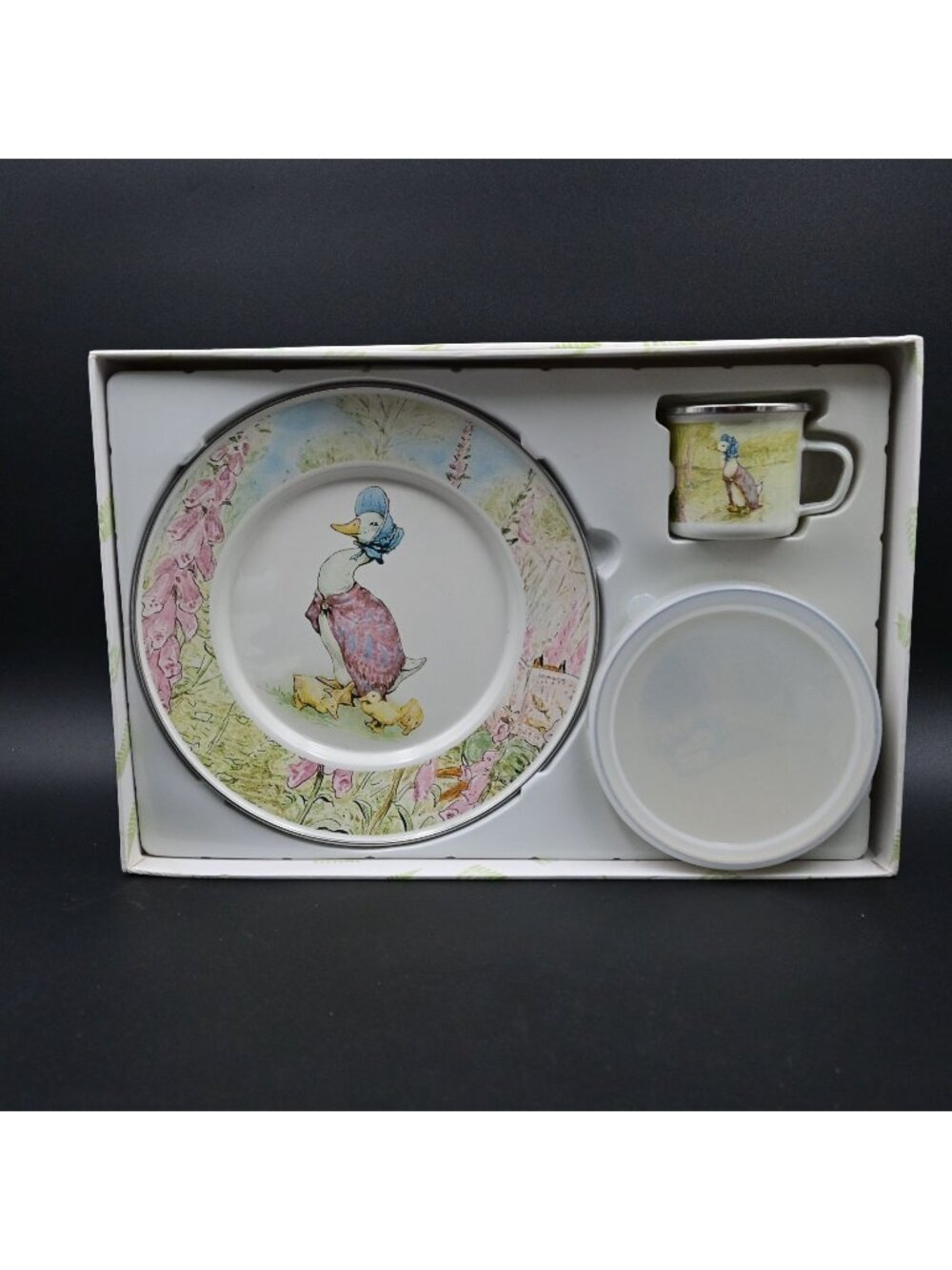Beatrix Potter Jemima Puddle Duck Enamelware Peter Rabbit 3 Pc Childrens Set NIB